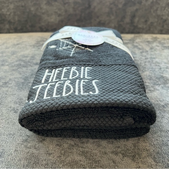 NWT Rae Dunn Embroidered ‘Heebie Jeebies’ Hand Towels Set of 2 - Picture 3 of 8